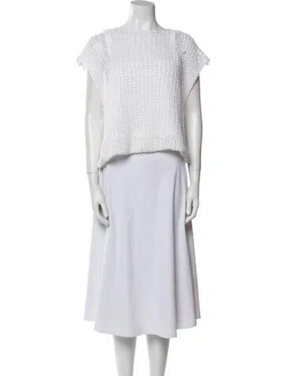 Pre-owned Aviu Linen Bateau Neckline Crop Top In White