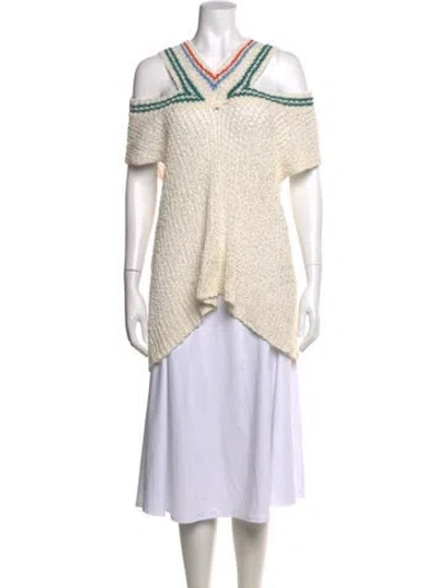 Pre-owned Aviu Linen V-neck Top W/ Tags In Neutral