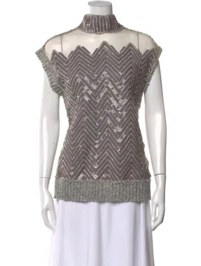 Pre-owned Aviu Patterned Mock Neck Top W/ Tags In Gray