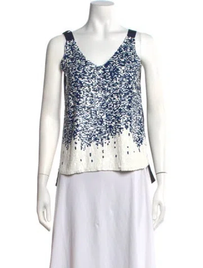 Pre-owned Aviu Printed V-neck Top In White