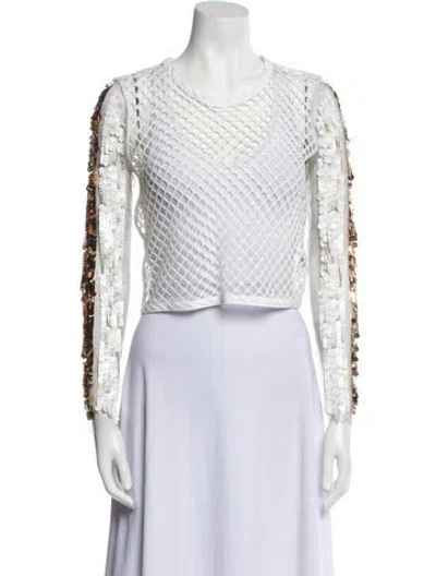 Pre-owned Aviu Scoop Neck Long Sleeve Crop Top In White