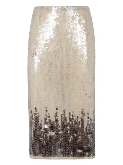 Aviu Sequin-embellished Midi Skirt In Neutrals