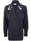 Aviu Frayed-collar Wool Sweater In Blue