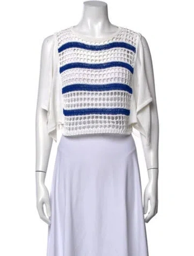 Pre-owned Aviu Striped Crew Neck Crop Top In White