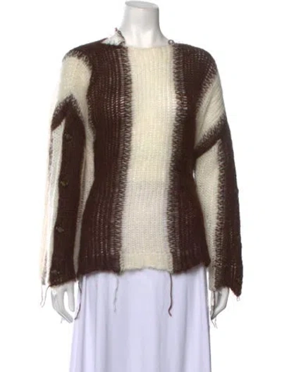 Pre-owned Aviu Striped Crew Neck Sweater In Brown