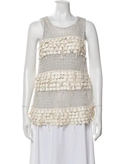 Pre-owned Aviu Striped Scoop Neck Sweater In White