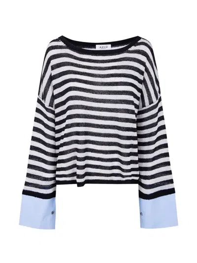 Aviu Stripes Boat Neck Sweater In White