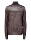 Aviu Turtleneck Sheer Knitted T-shirt In Brown