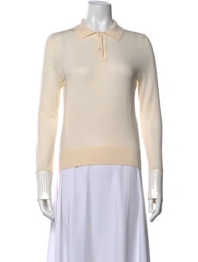 Pre-owned Aviu Virgin Wool Long Sleeve Polo In Neutrals