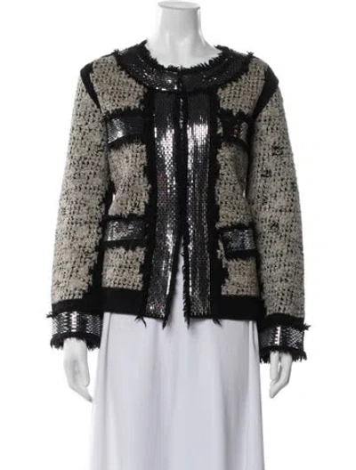 Pre-owned Aviu Virgin Wool Tweed Pattern Evening Jacket In Black