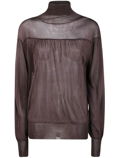 Aviu Viscose Turtle Neck Sweater In Brown