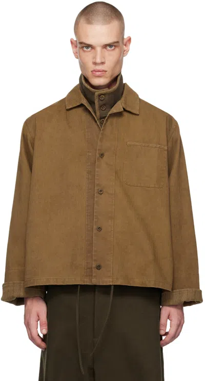 Aviva Jifei Xue Brown Boxy Shirt In Sienna Cotton Herrin