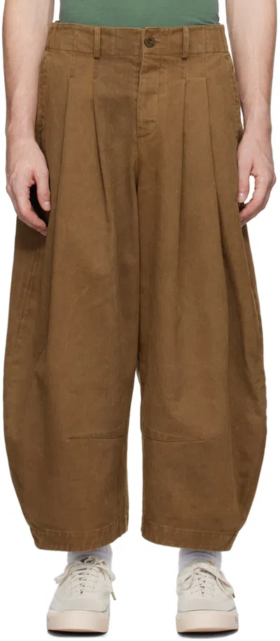 Aviva Jifei Xue Brown Cocoon Trousers In Sienna Cotton Herrin