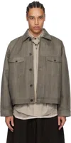 Aviva Jifei Xue Gray Trucker Jacket In Uneven Ink