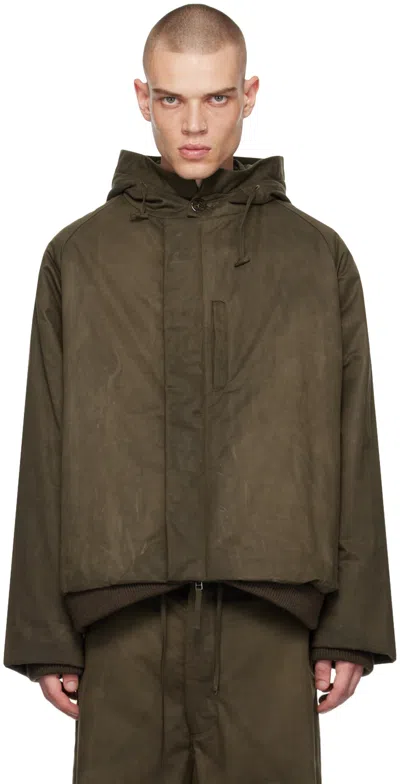 Aviva Jifei Xue Khaki Hooded Tanker Jacket In Dark Moss Waxed Cott