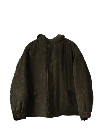 Aviva Jifei Xue Padded Linen-velvet Parka In Green