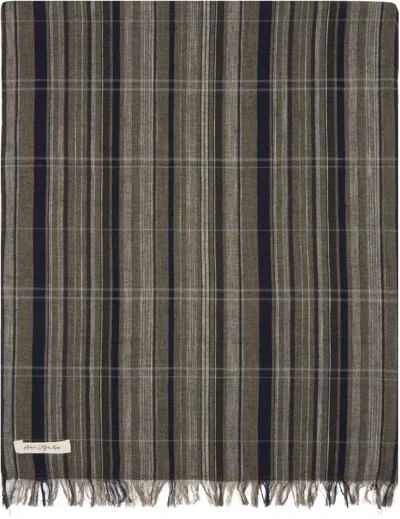 Aviva Jifei Xue Taupe Fringe Blanket Scarf In Earthen Check
