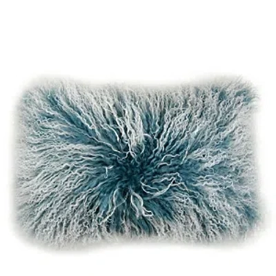 Aviva Stanoff Double Dipped Mongolian Sheepskin Decorative Pillow, 12 X 20 In Blue/crème