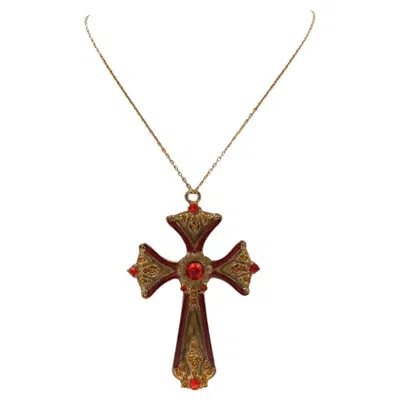 Pre-owned Avon Gold Cross With Center Red Cabachon
