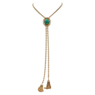 Pre-owned Avon Gold Lariat Necklace With Green Stone