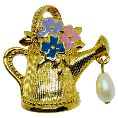 Pre-owned Avon Gold Tone Enamel Pearl 'you're My Favourite Hobby' Scatter Pin In Multi