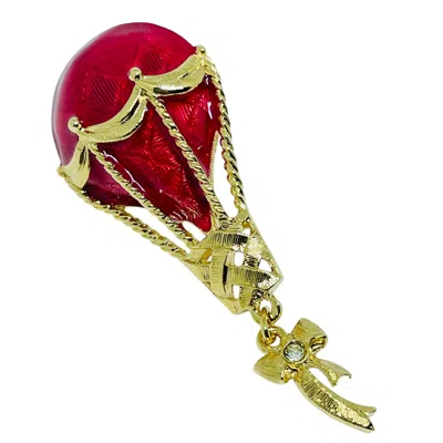 Pre-owned Avon Gold Tone Red Enamel Rhinestone Bow Ballon 'winds Of Charm' Pin