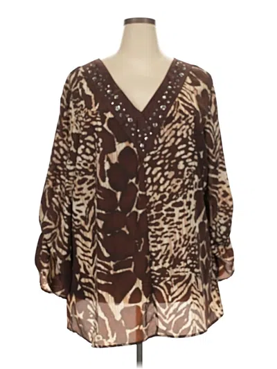 Pre-owned Avon Long Sleeve Blouse In Brown
