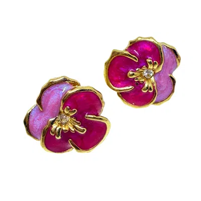 Pre-owned Avon Signed Gold Tone Enamel Small Flower Designer Post Earrings In Multi