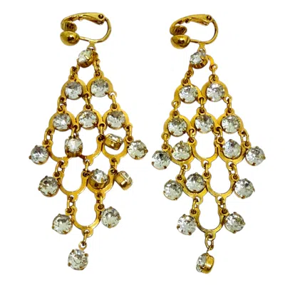 Pre-owned Avon Signed Gold Tone Rhinestones Chandelier Designer Dangle Earrings In Multi