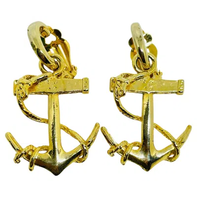 Pre-owned Avon Signed Vintage Gold Tone Anchor Dangle Designer Clip On Earrings In Multiple