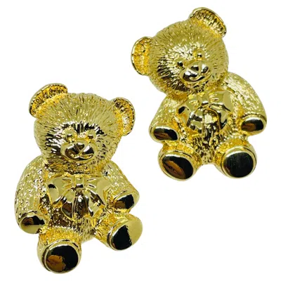 Pre-owned Avon Signed Vintage Gold Tone 'cuddly Teddy' Designer Pierced Earrings In Multi