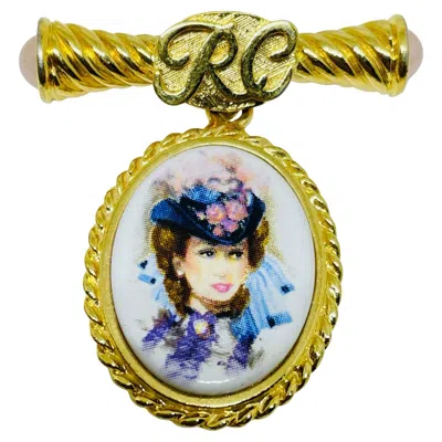 Pre-owned Avon Signed Vintage Gold Tone Dangle Portrait Of Lady Designer Brooch In Multi