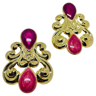Pre-owned Avon Signed Vintage Gold Tone Enamel 'artful Expressios' Designer Clip Earrings In Multi