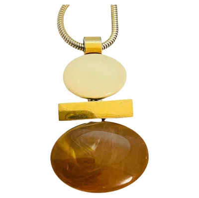 Pre-owned Avon Signed Vintage Gold Tone Resin Modernist Geometric Designer Necklace In Multi