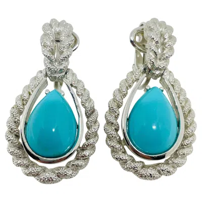 Pre-owned Avon Signed Vintage Silver Tone Turquoise Designer Clip On Earrings In Multi