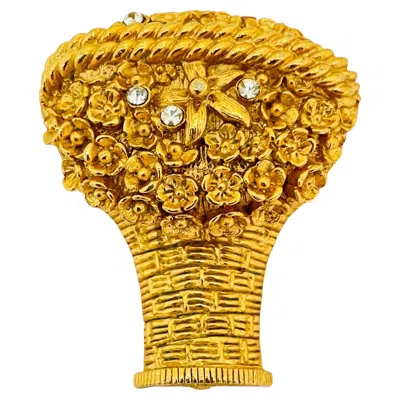 Pre-owned Avon Vintage  Gold Rhinestone Flower Perfume Designer Runway Brooch In Multi
