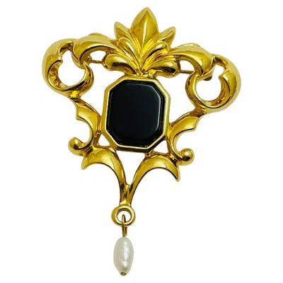 Pre-owned Avon Vintage  Gold Tone Enamel Faux Pearl Designer Brooch In Multi
