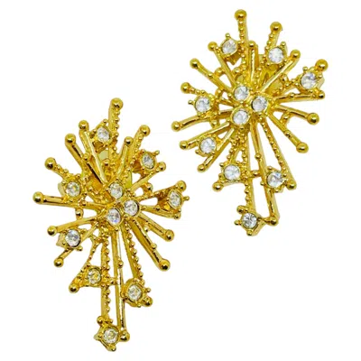 Pre-owned Avon Vintage  Gold Tone Rhinestone Snowflake Designer Pierced Earrings In Multi