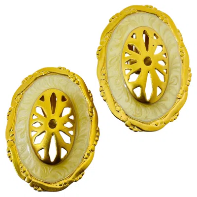 Pre-owned Avon Vintage  Matte Gold Tone Enamel Designer Clip On Earrings In Multi