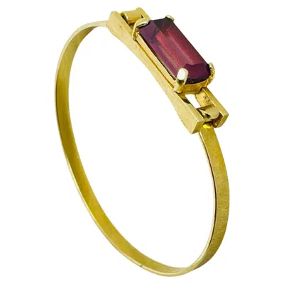 Pre-owned Avon Vintage  Signed Gold Tone Amethyst Glass Bangle Bracelet In Purple