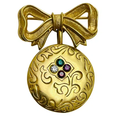 Pre-owned Avon Vintage  Signed Gold Tone Rhinestone Dangle Brooch In Multi