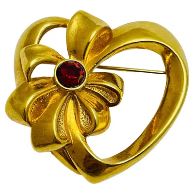 Pre-owned Avon Vintage  Signed Gold Tone Rhinestone Heart Designer Brooch In Multi