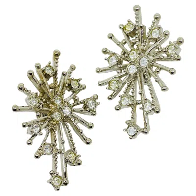 Pre-owned Avon Vintage  Silver Tone Rhinestone Snowflake Designer Clip On Earrings In Multi