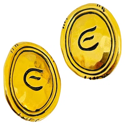 Pre-owned Avon Vintage Elizabeth Taylor For  Gold Designer Runway Clip On Earrings In Multi