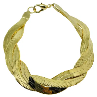 Pre-owned Avon Vintage Gold Tone ''braided Herringbone" Chain Designer Bracelet In Multi
