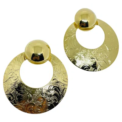 Pre-owned Avon Vintage Gold Tone Door Knocker 'brocade Convertible' Designer Earrings In Multi