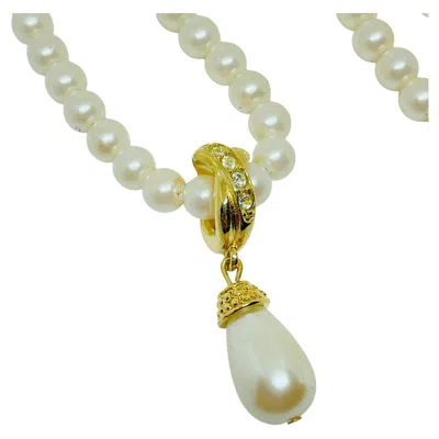Pre-owned Avon Vintage Gold Tone Faux Pearls Rhinestones Designer Necklace In Multi