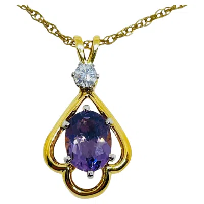 Pre-owned Avon Vintage Gold Tone Genuine Amethyst Designer Chain Necklace In Purple