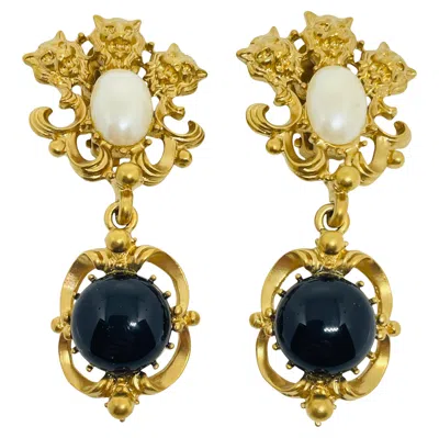 Pre-owned Avon Vintage Gold Tone Lions Head Pear 'baroque Style' Designer Clip On Earrings In Multi