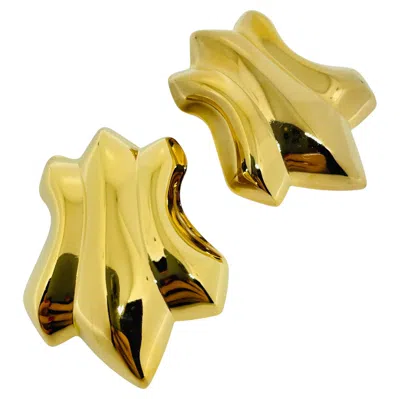 Pre-owned Avon Vintage Gold Tone Modernist 'polished Shield' Designer Earrings In Multi